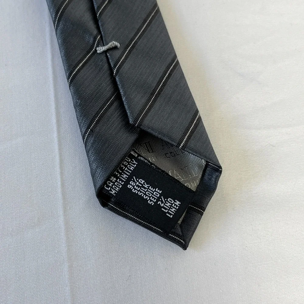 Armani‎ Collezioni Tie Gray Striped Silk Linen Blend Made in Italy Sateen Finish